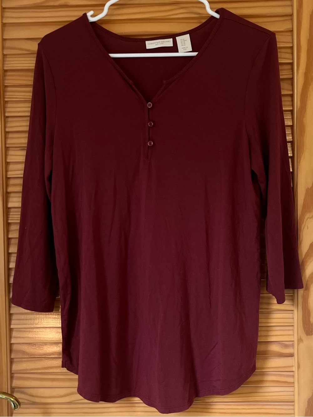 Christian Siriano Burgundy Long-Sleeve Henley Top lightweight